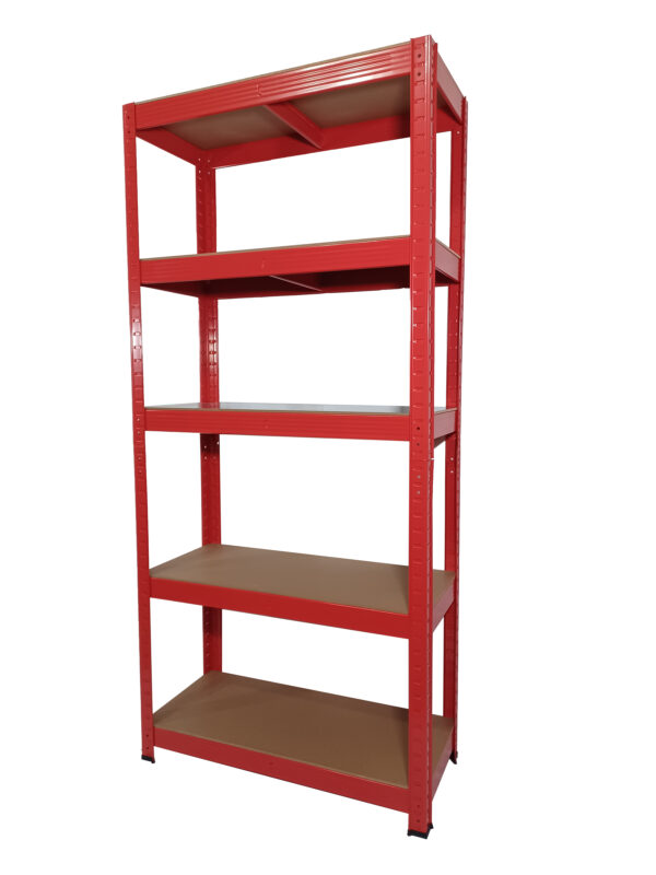 Red heavy-duty shelves, side 2. Samson shelves store.