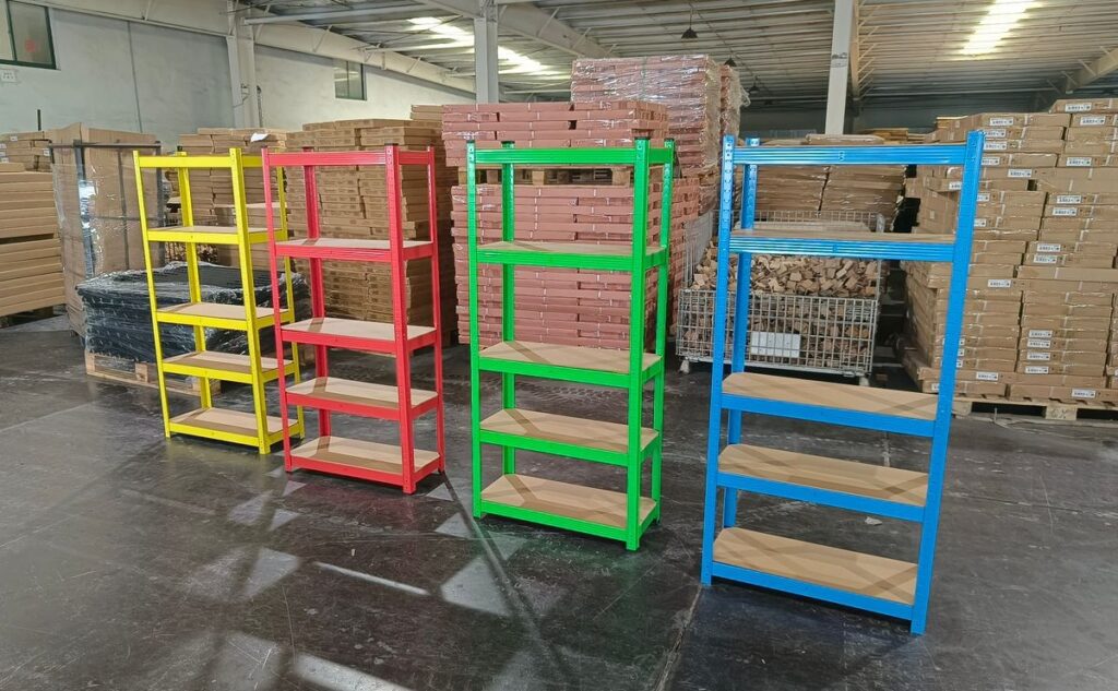 Samson shelves is a company of colourful heavy-duty shelves.